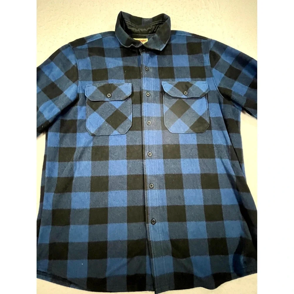 Wrangler Authentics Shacket Mens Large Blue Black Flannel Buffalo Plaid Lined